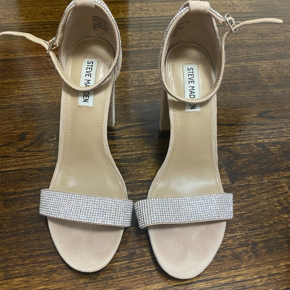 Steve Madden tan suede and rhinestone strappy heels, size 9 - Picture 1 of 2